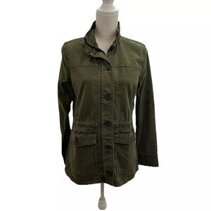 NWT Lucky Brand Green Chambray Utility Jacket Women’s Small Petite Zip Button